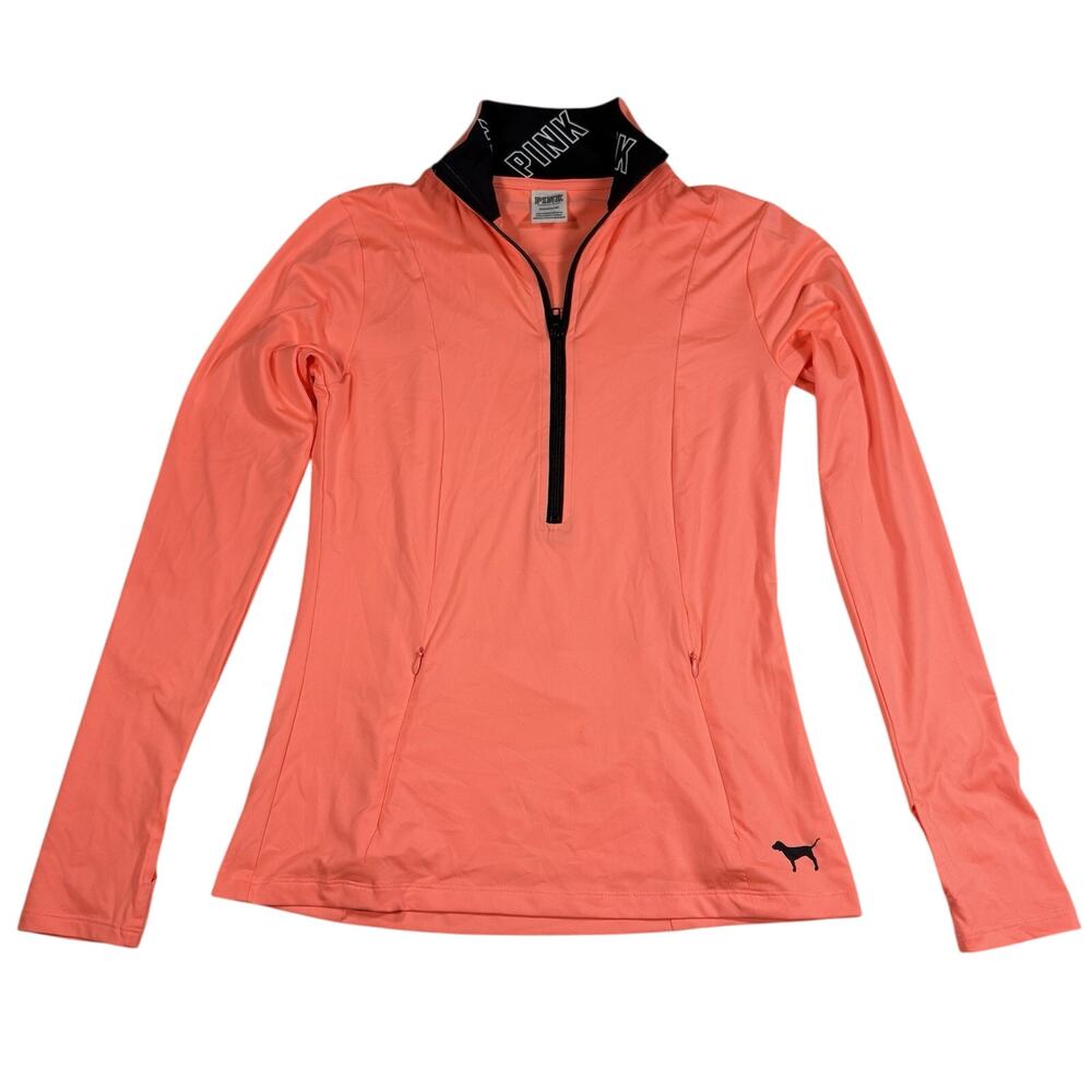 Victoria’s Secret PINK Neon Coral Half Zip Pullover Women’s Small Thumbholes